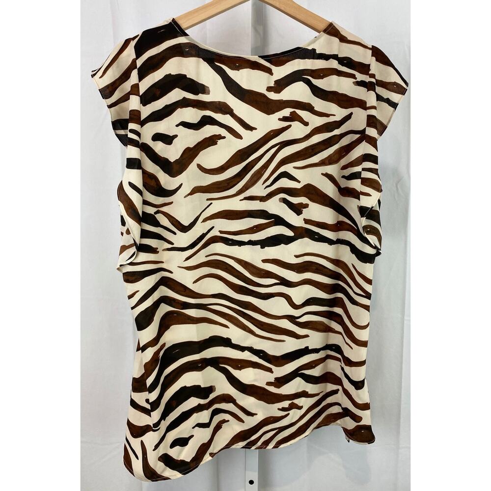 Cabi Size L Zebra Print Flutter Cap Sleeve Top 37… - image 2